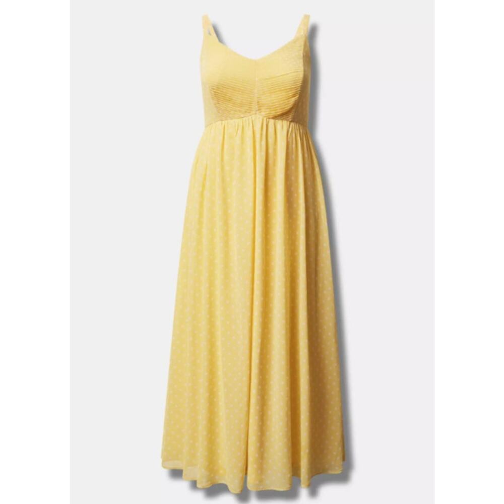Torrid Women's Plus Size Yellow White Dots Maxi Chiffon Dress Size 0 Large New